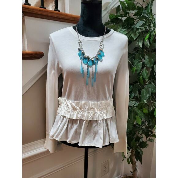 Madison Women's Solid White 100% Cotton Round Neck Long Sleeve Top Shirt Size S - Picture 1 of 11